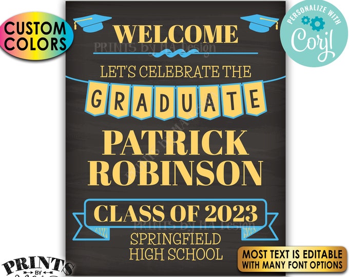 Graduation Party Welcome Sign, Custom PRINTABLE 8x10/16x20” Chalkboard Style Grad Party Decoration <Edit Yourself with Corjl>
