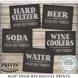 Beverage Signs, Please Help Yourself to Water, Soda, Beer, Wine Coolers, Hard Seltzer, 5 PRINTABLE Chalkboard Style Drink Station Signs &lt;ID&gt;