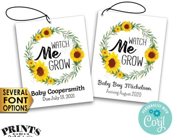 Watch Me Grow Tags, Sunflower Baby Shower, Flower Seeds Favors, PRINTABLE 8.5x11" Sheet of 4x5" Cards <Edit Yourself with Corjl>