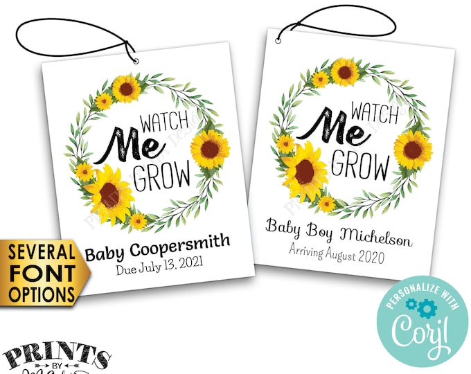 Watch Me Grow Tags, Sunflower Baby Shower, Flower Seeds Favors, PRINTABLE 8.5x11" Sheet of 4x5" Cards <Edit Yourself with Corjl>