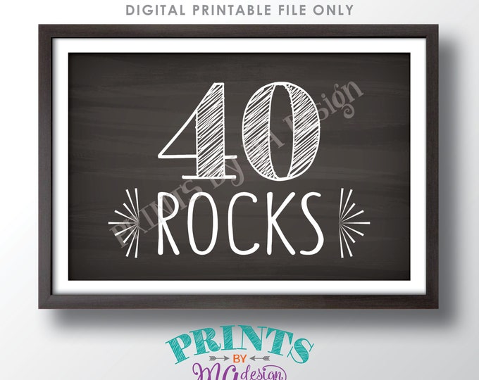 40th Birthday Sign, 40 Rocks, Funny 40th Birthday Decor, Candy Bar, Fortieth Birthday Party, PRINTABLE 4x6” Chalkboard Style 40th Sign <ID>