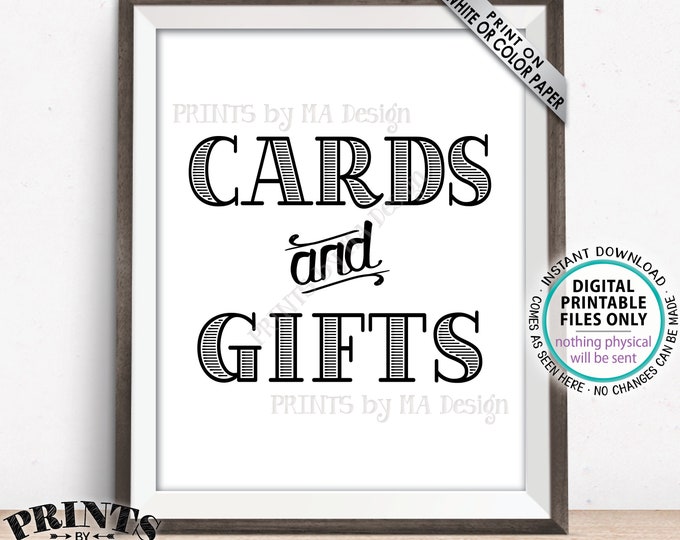 Cards and Gifts Sign, Gift Table, Wedding Shower Birthday Graduation, PRINTABLE 8x10” Portrait Black and White Cards & Gifts Sign <ID>