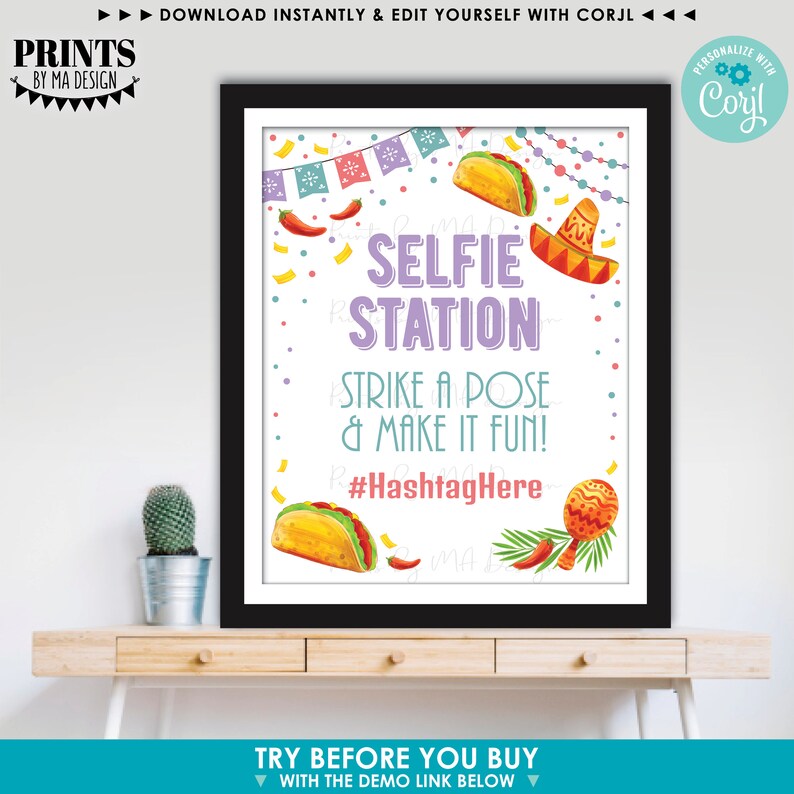 Editable Taco Themed Sign, Mexican Fiesta, Choose Your Text & Colors, One PRINTABLE 8x10/16x20” Portrait Sign <Edit Yourself with Corjl> image 4