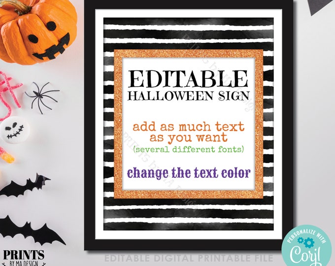 Editable Halloween Sign, 1 Custom Black & Orange Glitter PRINTABLE 8x10/16x20" Poster Design, Choose Your Text <Edit Yourself w/Corjl>