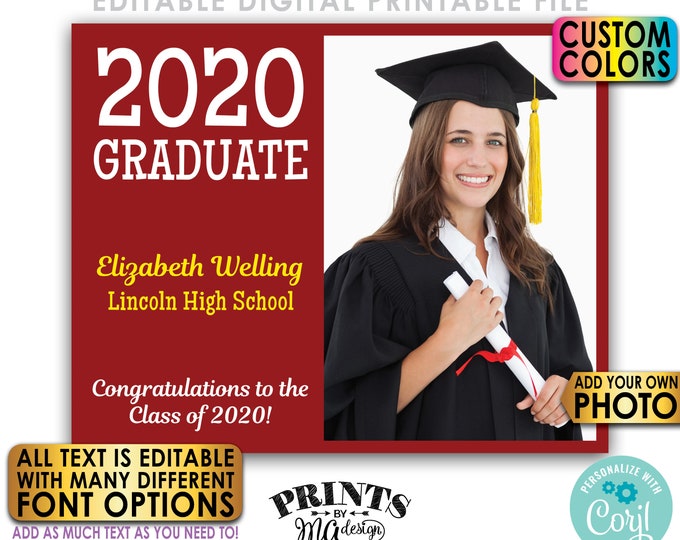 Editable Graduation Sign, Grad Lawn or Yard Sign, Add Your Own Photos, PRINTABLE 8x10/16x20” Grad Party Decoration <Edit Yourself w/Corjl>