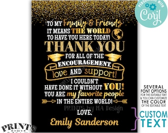 Editable Graduation Party Thank You Sign, Thanks from the Graduate, Custom PRINTABLE Gold Glitter Grad Decoration <Edit Yourself w/Corjl>