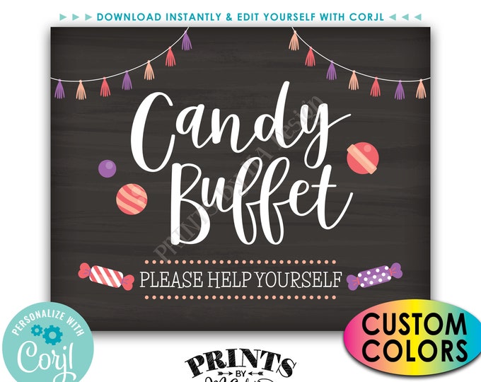 Candy Buffet Sign, Please Help Yourself, Birthday Graduation, Candy Bar, PRINTABLE Chalkboard Style Sign <Edit Colors Yourself with Corjl>