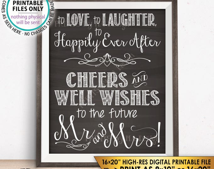 Wedding Rehearsal Sign, Love Laughter Happily Ever After Cheers to the Future Mrs & Mrs, PRINTABLE 8x10/16x20” Chalkboard Style Sign <ID>