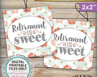 Retirement is Sweet Tags, Hawaiian Themed Retirement Party Favors, 2" Cards on 8.5x11" PRINTABLE Sheet <ID>
