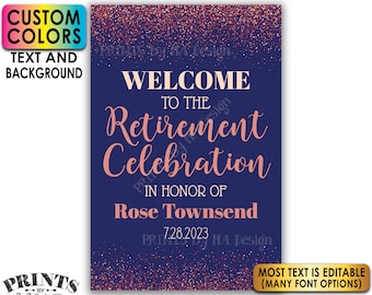 Retirement Party Sign, Welcome to the Retirement Celebration, Rose Gold Glitter, Custom PRINTABLE 24x36” Sign <Edit Yourself with Corjl>