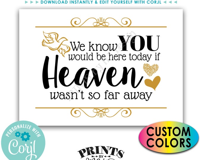 We Know You Would Be Here Today if Heaven Wasn't So Far Away Tribute Sign, PRINTABLE 5x7" Heaven Sign <Edit Colors Yourself with Corjl>