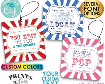 Editable Carnival Tags, Circus Themed Party, Blank 3" Cards, Choose Text, Custom Digital PRINTABLE 8.5x11" File <Edit Yourself w/Corjl>