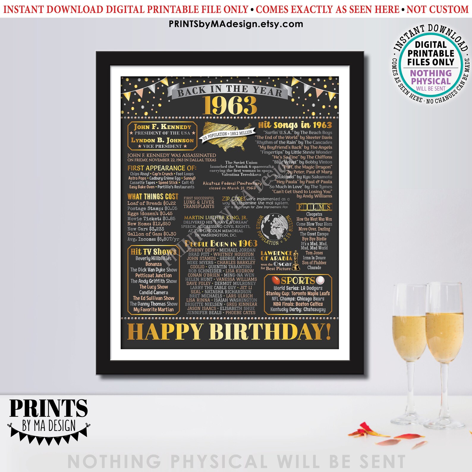 Back in the Year 1963 Birthday Sign, Flashback to 1963 Poster Board ...