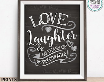 60th Anniversary Gift, Love Laughter Happily Ever After 60 Years of Marriage Milestones, Silver, PRINTABLE 11x14" Digital File <ID>