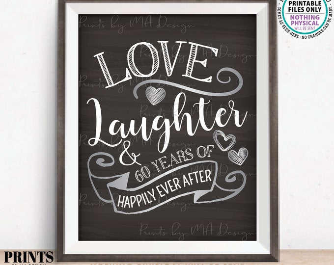 60th Anniversary Gift, Love Laughter Happily Ever After 60 Years of Marriage Milestones, Silver, PRINTABLE 11x14" Digital File <ID>