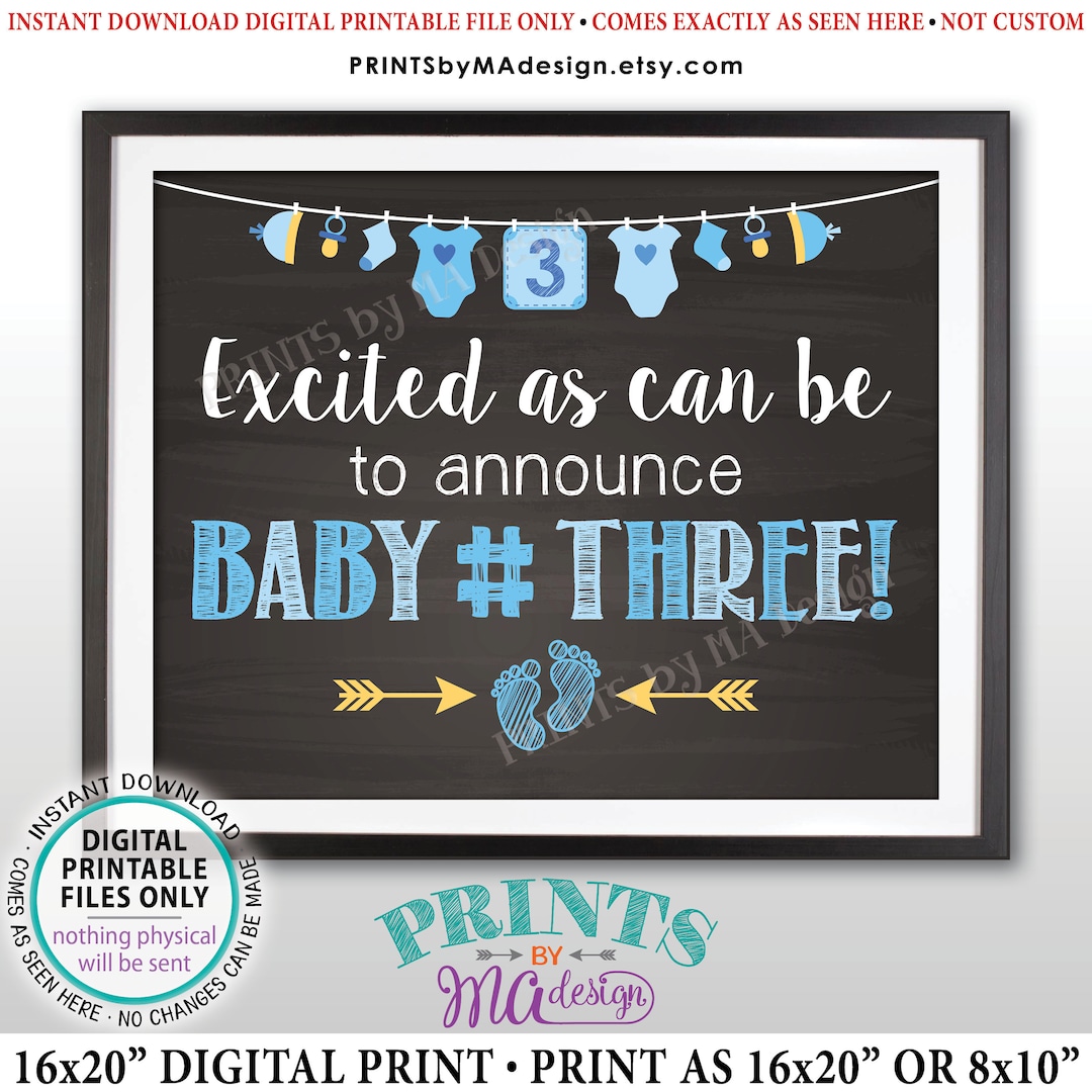 Baby Number 3 Pregnancy Announcement Sign, It's a BOY Gender Reveal ...