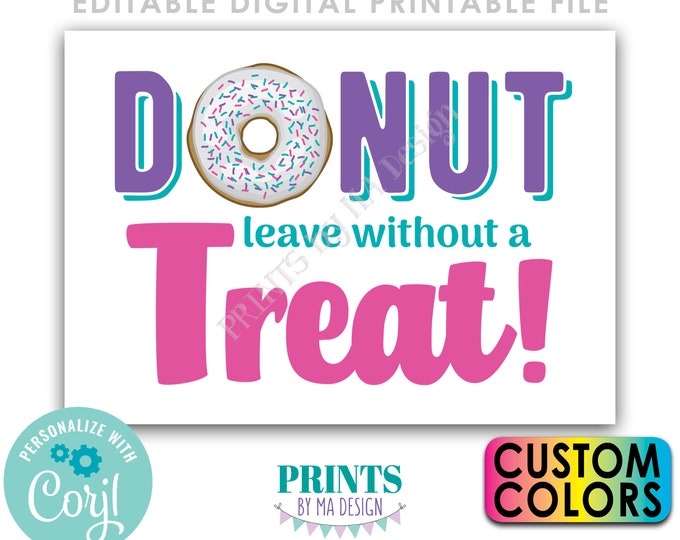 Donut Leave without a Treat Donut Sign, PRINTABLE 5x7” Donut Station Sign, Sprinkles, Custom Colors <Edit Colors Yourself with Corjl>