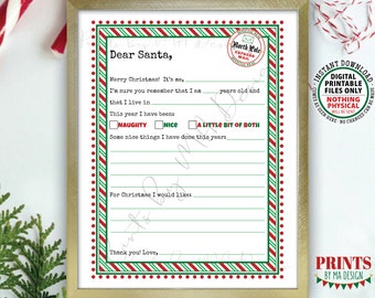 SALE! Santa Letter Template, Kids Note to Santa Claus, Naughty or Nice, Christmas List, Elf, Easy PRINTABLE 8.5x11” Digital File <ID>