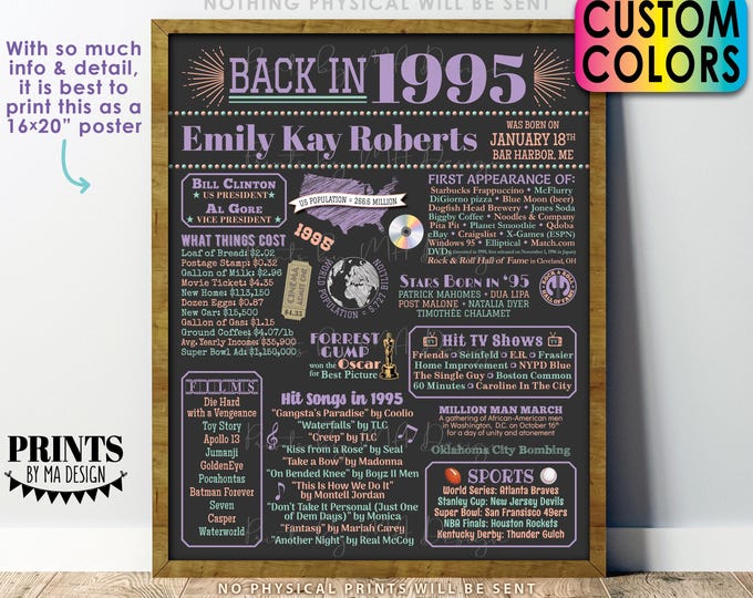 Back in the Year 1995 Birthday Sign, Flashback to 1995 Poster Board, 1995 Birthday Gift, Custom PRINTABLE 16x20” B-day Decoration
