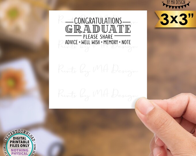 Graduation Advice Cards, Congratulations Graduate, Memory, Advice, Well Wishes, 3" cards on PRINTABLE 8.5x11" Sheet, Graduation Party <ID>