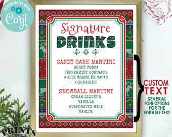 Signature Drinks Sign, Ugly Christmas Sweater Party, X-mas Party Drinks, Custom PRINTABLE 8x10/16x20” Sign <Edit Yourself with Corjl>