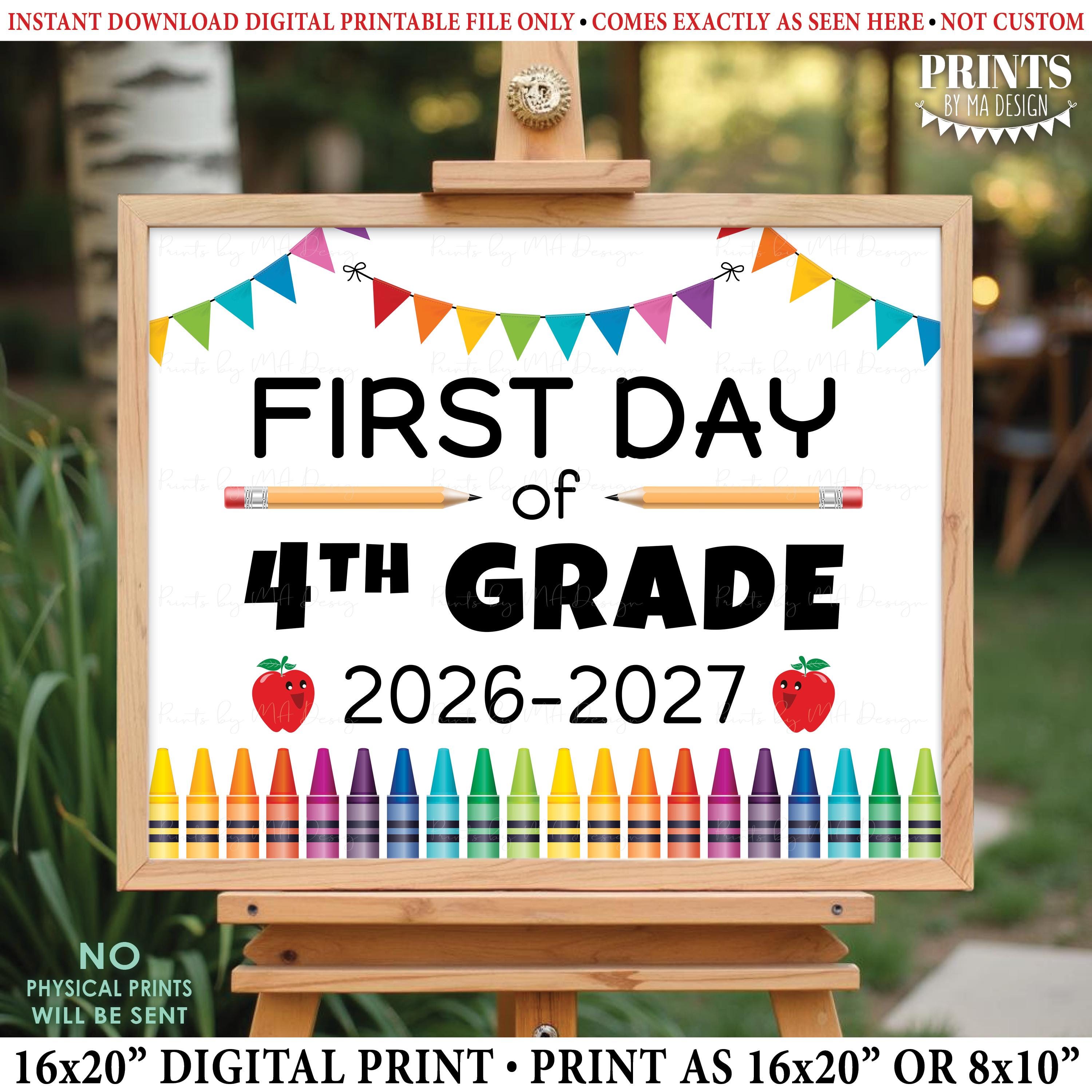 Grade Four Sign First Day of School Sign, Fourth Grader, Starting 4th Grade Four, 2026 ...
