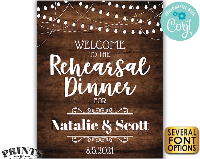 Welcome to the Rehearsal Dinner Sign, Custom PRINTABLE 16x20” Rustic Wood Style Rehearsal Decoration <Edit Yourself with Corjl>