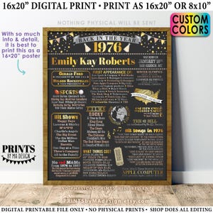 Back in the Year 1976 Birthday Sign, Flashback to 1976 Poster Board, 1976 Birthday Gift, Custom PRINTABLE 16x20” B-day Decoration