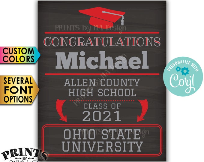 Congratulations Graduate Sign, Graduation Party Decorations, Future College, PRINTABLE 16x20” Chalkboard Style Sign <Edit Yourself w/Corjl>