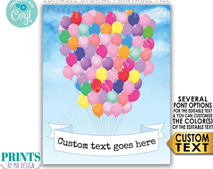 Editable Balloons Sign, Adventure Awaits, Up Entrance Decor, Custom Watercolor Style PRINTABLE 8x10/16x20” Sign <Edit Yourself with Corjl>
