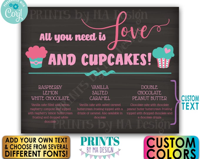 Cupcake Menu Sign, Wedding Cake Flavors, PRINTABLE 8x10/16x20” Chalkboard Style Wedding Dessert Display <Edit Yourself with Corjl>