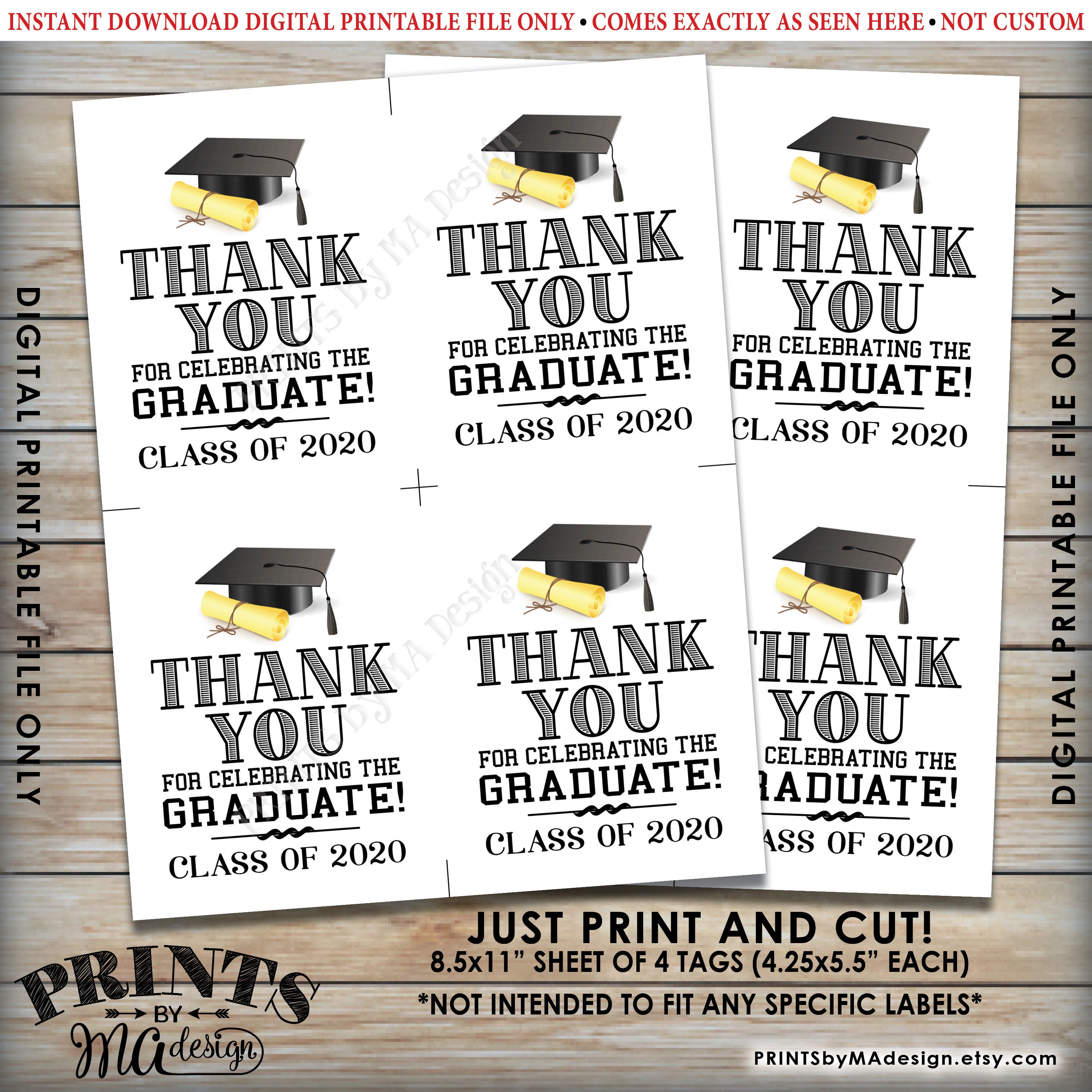 Graduation Tags, Class of 2020 Graduation Party Thank You Favors, Thank