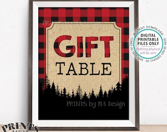 Lumberjack Gift Table Sign, Gifts & Cards Sign, Red Checker Buffalo Plaid Christmas Decor, PRINTABLE 8x10” Lumberjack Style Gift Sign <ID>