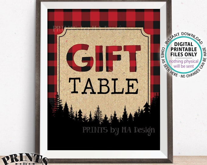 Lumberjack Gift Table Sign, Gifts & Cards Sign, Red Checker Buffalo Plaid Christmas Decor, PRINTABLE 8x10” Lumberjack Style Gift Sign <ID>