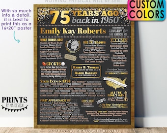Back in the Year 1950 Birthday Sign, 75th Birthday Poster Board, Flashback 75 Years Ago B-day Gift, Custom PRINTABLE 16x20” Born in ‘50 Sign