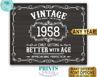 Vintage Better with Age Birthday Party, Custom Year, PRINTABLE Chalkboard Style 8x10/16x20” Landscape Sign <Edit Yourself with Corjl>