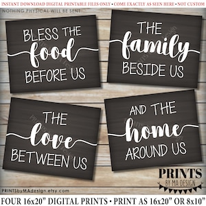 Bless the Food Before Us Kitchen Dinning Room Prayer, Family Love Home, 4 PRINTABLE Chalkboard Style Kitchen Wall Decor Signs &lt;ID&gt;