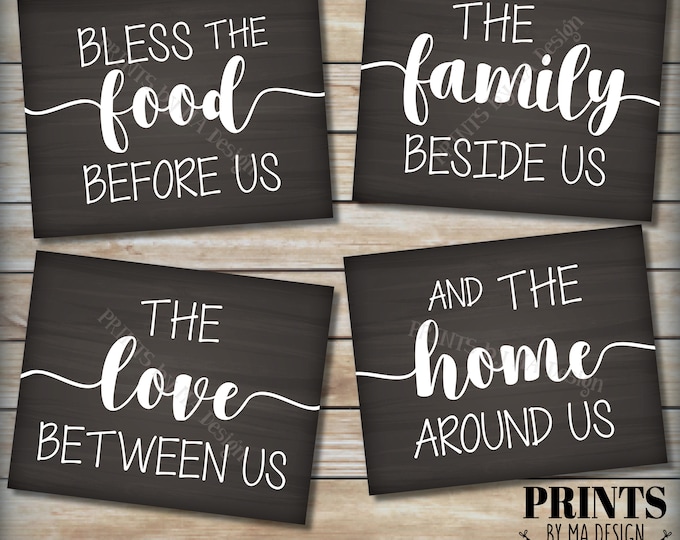 Bless the Food Before Us Kitchen Dinning Room Prayer, Family Love Home, 4 PRINTABLE Chalkboard Style Kitchen Wall Decor Signs <ID>