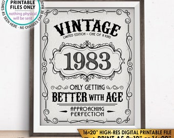 1983 Birthday Sign, Better with Age Vintage Birthday Poster, Aged to Perfection, Textured Style PRINTABLE 8x10/16x20” Instant Download Sign