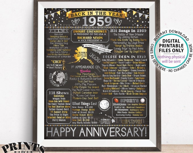 Back in 1959 Anniversary Poster Board, Flashback to 1959, Silver Anniversary Decor, PRINTABLE 16x20” Sign, Gift <ID>