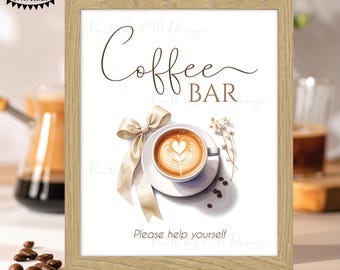 Coffee Bar Sign, Please Help Yourself, Elegant Watercolor Style Coffee Display, PRINTABLE 8x10/16x20” Sign <ID>