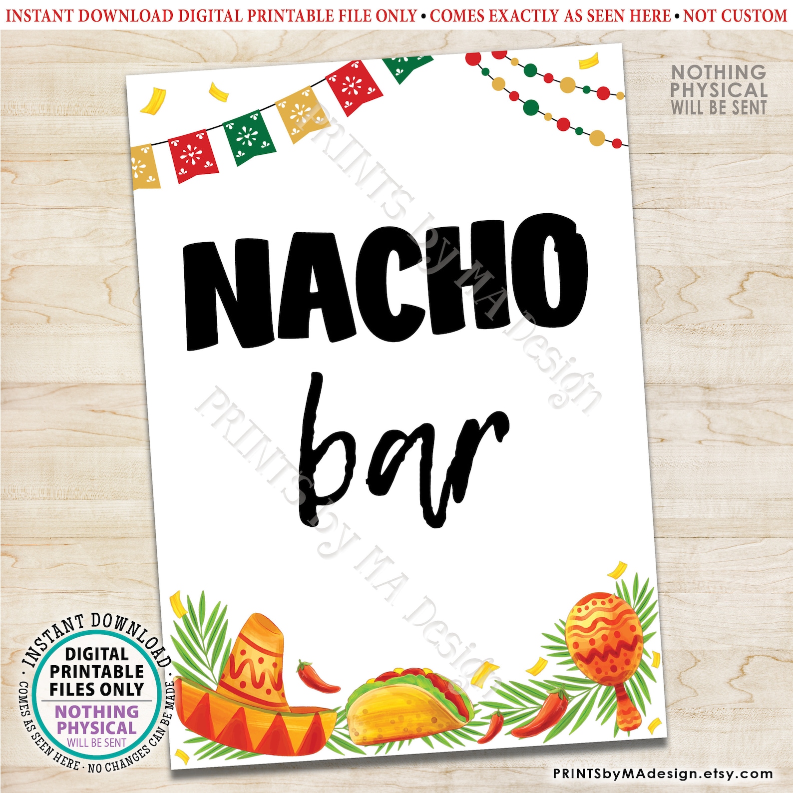 Nacho Bar Sign Mexican Fiesta Menu Taco Decor 5x7 Fiesta | Etsy