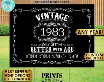 Vintage Birthday Sign, Better with Age Liquor Themed Bday Party, One Custom PRINTABLE 18x24” Sign, Black Background <Edit Yourself w/Corjl>