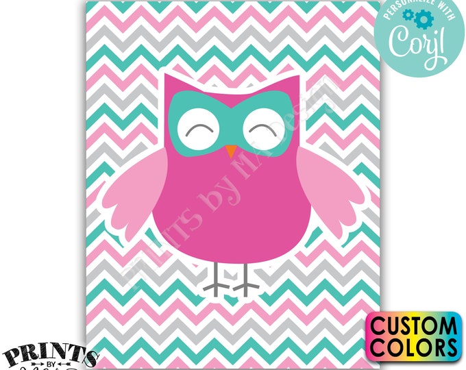 Editable Owl Decoration, Owl Baby Shower, Nursery, Chevron Zig Zag Lines, Custom PRINTABLE 8x10/16x20” Sign <Edit Colors Yourself w/Corjl>