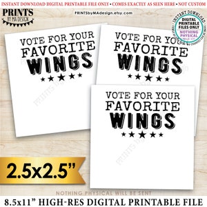 Wings Voting Cards, Favorite Barbeque Chicken Cook-Off Voter Votes, 2.5" Square Cards on a Digital PRINTABLE 8.5x11" File <ID>