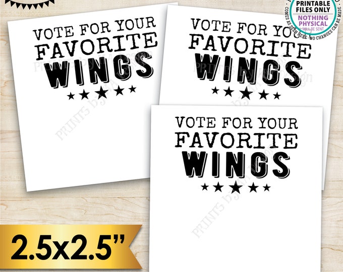 Wings Voting Cards, Favorite Barbeque Chicken Cook-Off Voting Ballots, 2.5" Square Cards on a Digital PRINTABLE 8.5x11" File <ID>