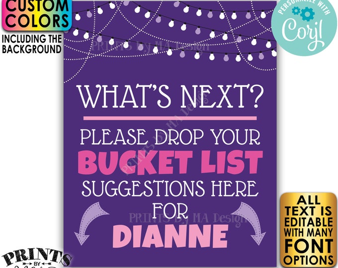 Editable Bucket List Sign, Custom PRINTABLE 8x10/16x20” Bucket List Suggestions Sign, Color Background <Edit Yourself with Corjl>