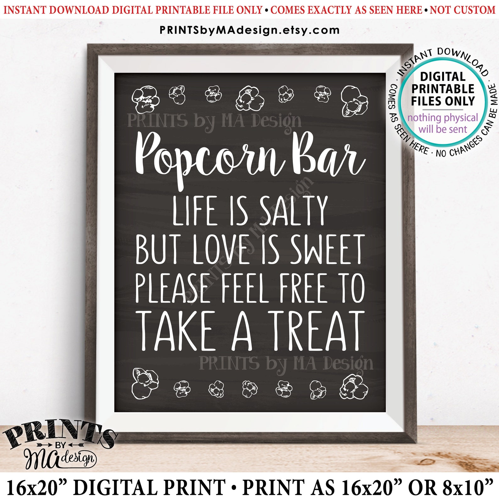 Popcorn Bar Sign Life is Salty but Love is Sweet Please Take Etsy