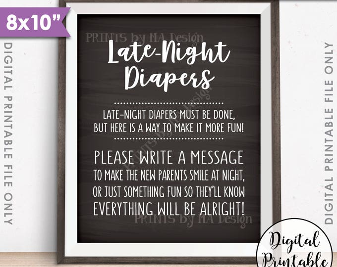 Late Night Diaper Sign, Late-Night Diapers Sign the Diaper Thoughts, Baby Shower Game, PRINTABLE 8x10” Chalkboard Style Instant Download