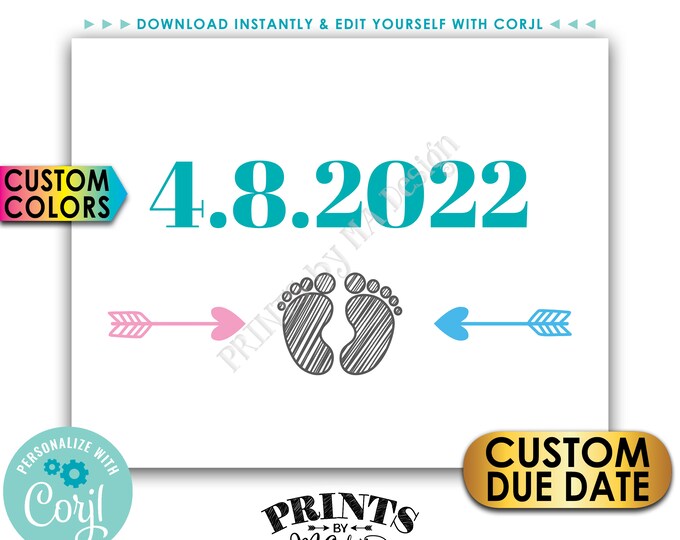 Pregnancy Announcement Sign, Baby Gender Reveal Photo Prop, Pregnant Subtle Due Date, PRINTABLE 8x10/16x20” Sign <Edit Yourself with Corjl>